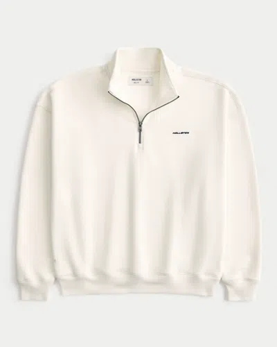 Hollister Feel Good Boxy Quarter-zip Logo Sweatshirt In White