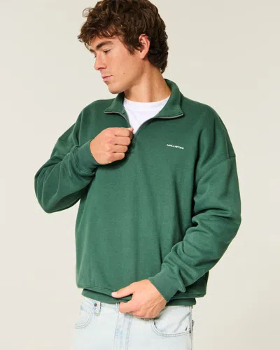 Hollister Feel Good Boxy Quarter-zip Logo Sweatshirt In Green