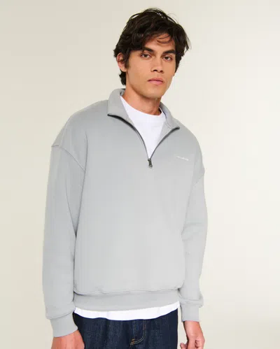 Hollister Feel Good Boxy Quarter-zip Logo Sweatshirt In Gray