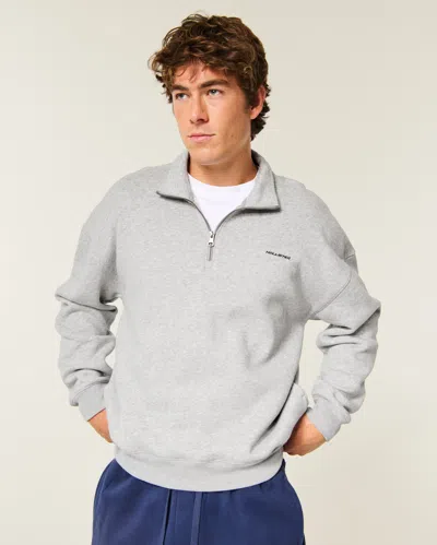 Hollister Feel Good Boxy Quarter-zip Logo Sweatshirt In Gray