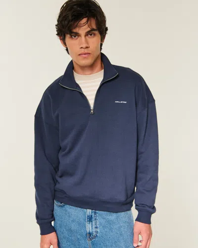 Hollister Feel Good Boxy Quarter-zip Logo Sweatshirt In Blue
