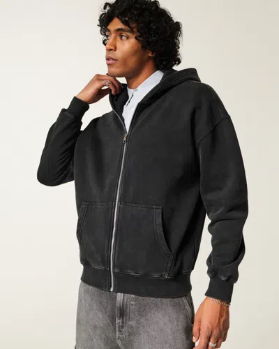 Hollister Feel Good Boxy Zip-up Hoodie In Black