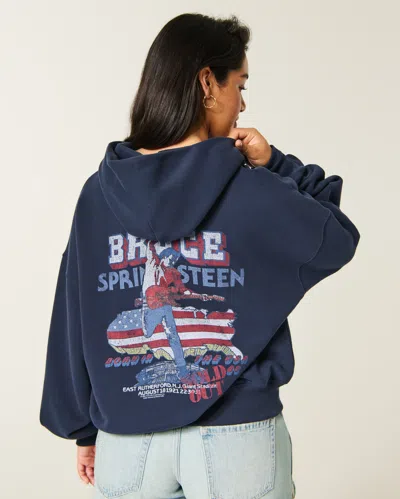 Hollister Feel Good Bruce Springsteen Graphic Hoodie In Blue