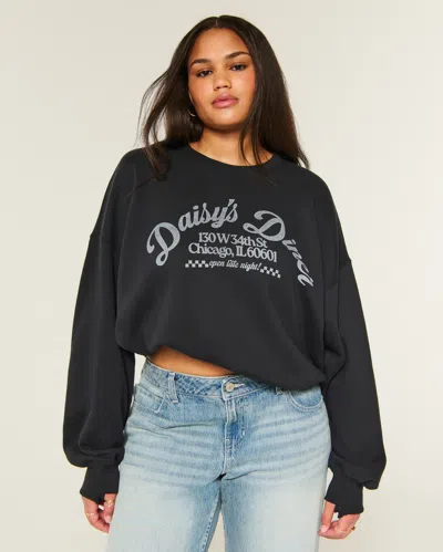 Hollister Feel Good Classic Fit Daisy's Diner Graphic Crew Sweatshirt In Black