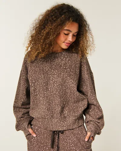 Hollister Feel Good Easy Doe Print Crew Sweatshirt In Multi