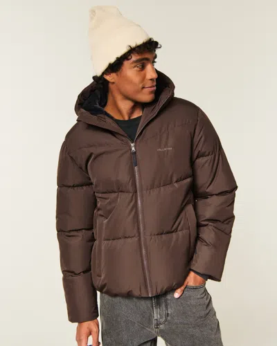 Hollister Feel Good Faux Fur-lined Puffer Jacket In Brown