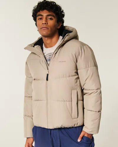 Hollister Feel Good Faux Fur-lined Puffer Jacket In Nude