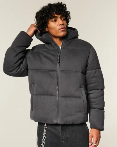 Hollister Feel Good Fleece Puffer Jacket In Black