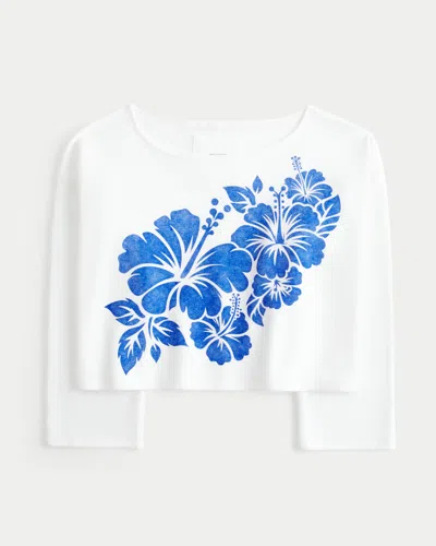 Hollister Feel Good Hibiscus Graphic Off-the-shoulder Sweatshirt In White