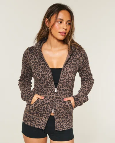 Hollister Feel Good Leopard Print Zip-up Hoodie In Animal Print