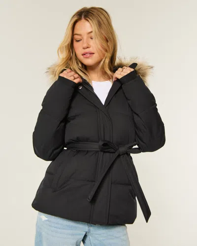 Hollister Feel Good Longline Puffer Jacket In Black