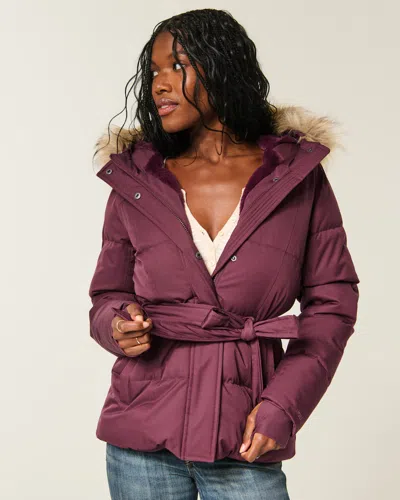 Hollister Feel Good Longline Puffer Jacket In Burgundy