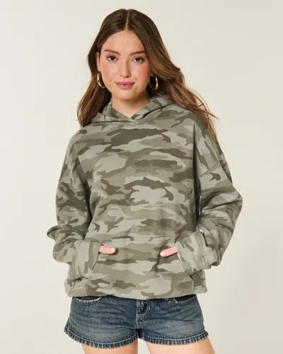Hollister Feel Good Oversized Camo Hoodie In Green