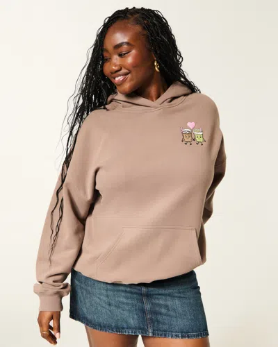 Hollister Feel Good Oversized Latte Graphic Hoodie In Brown