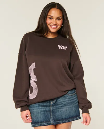 Hollister Feel Good Oversized Logo Graphic Crew Sweatshirt In Brown