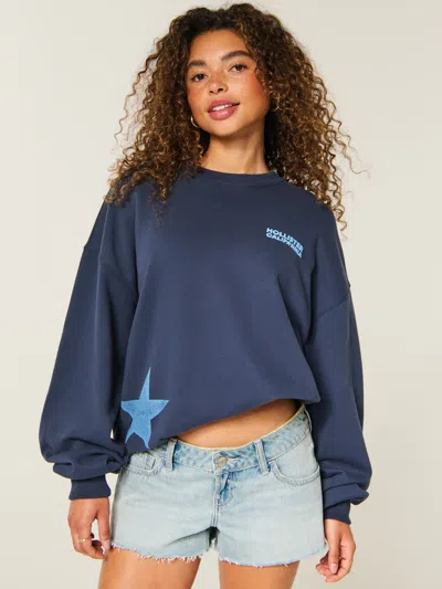 Hollister Feel Good Oversized Logo Graphic Crew Sweatshirt In Blue