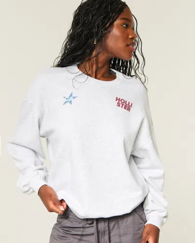 Hollister Feel Good Oversized Logo Graphic Crew Sweatshirt In White