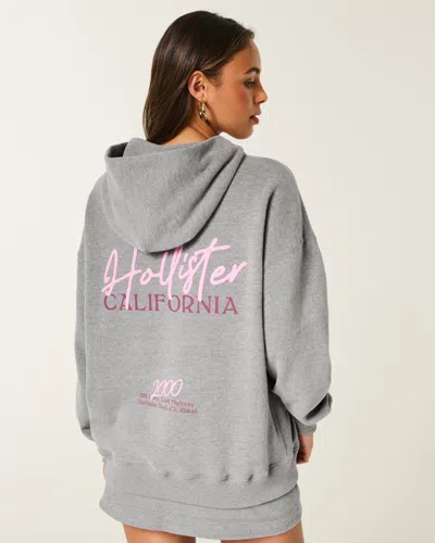 Hollister Feel Good Oversized Logo Graphic Hoodie In Gray