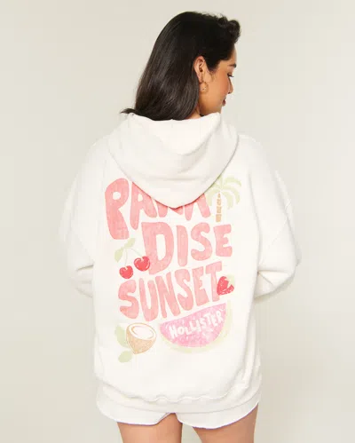 Hollister Feel Good Oversized Logo Graphic Hoodie In White