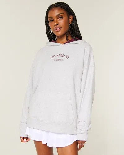 Hollister Feel Good Oversized Reversible Graphic Hoodie In Gray