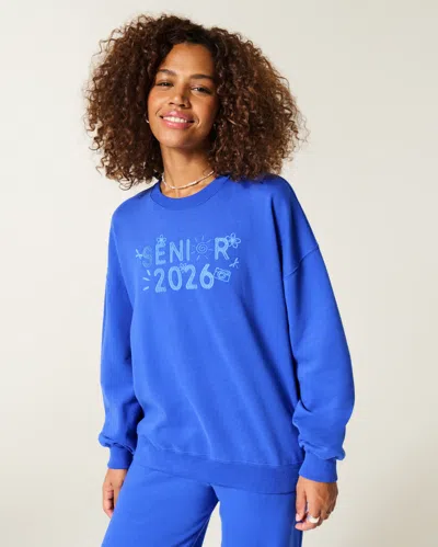 Hollister Feel Good Oversized Senior Graphic Crew Sweatshirt In Blue