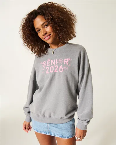 Hollister Feel Good Oversized Senior Graphic Crew Sweatshirt In Gray
