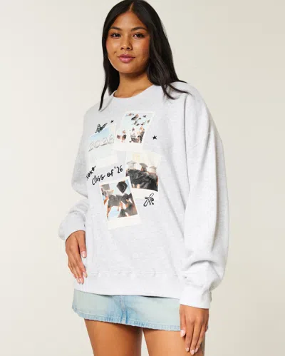 Hollister Feel Good Oversized Senior Graphic Crew Sweatshirt In Gray