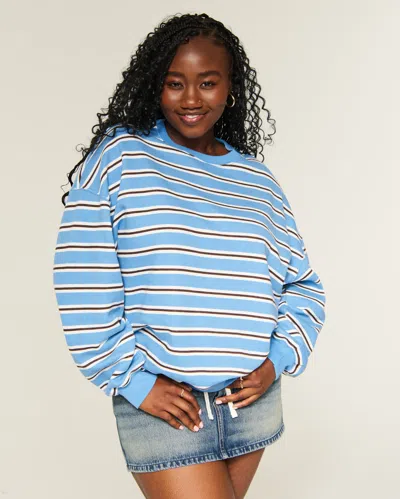Hollister Feel Good Oversized Striped Crew Sweatshirt In Blue