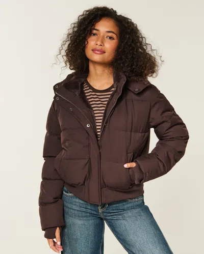 Hollister Feel Good Puffer Jacket In Brown