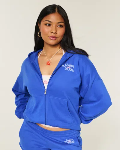 Hollister Feel Good Senior 2026 Graphic Zip-up Hoodie In Blue