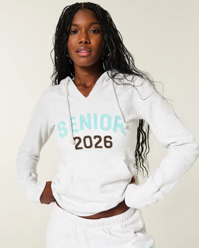 Hollister Feel Good Senior Graphic Hoodie In White