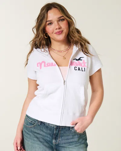 Hollister Feel Good Short-sleeve Logo Graphic Hoodie In White