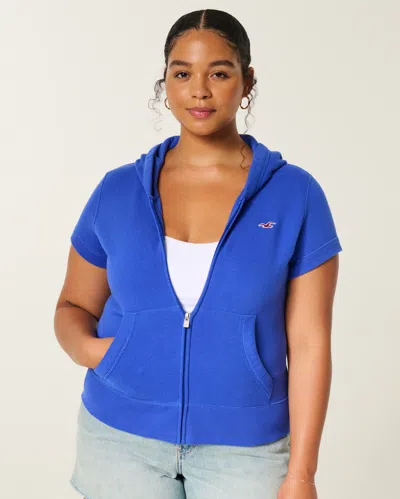 Hollister Feel Good Short-sleeve Zip-up Hoodie In Blue