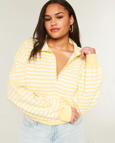 Hollister Feel Good Striped Half-zip Sweatshirt In Yellow Stripe