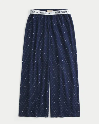 Hollister Flannel Foldover Waist Baggy Pants In Blue