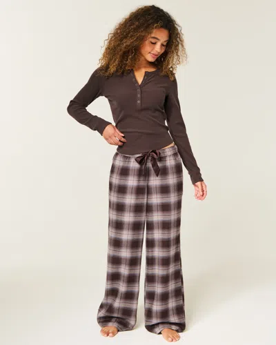 Hollister Flannel Satin Tie Wide-leg Pants In Brown