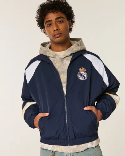 Hollister Fleece-lined Real Madrid Cf Graphic Track Jacket In Blue