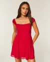 Hollister Flocked Chiffon Mini Dress In Red