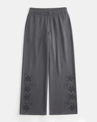 Hollister Floral Cutout Wide-leg Sweatpants In Gray