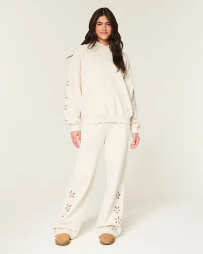 Hollister Floral Cutout Wide-leg Sweatpants In White