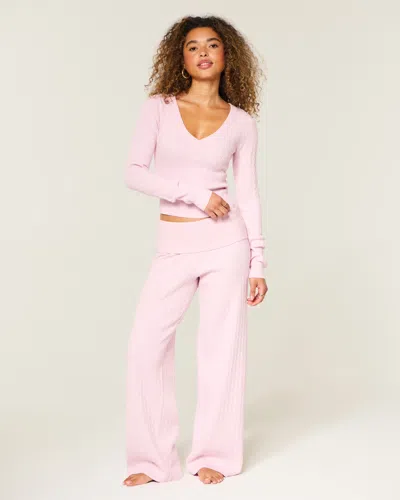 Hollister Foldover Waist Cable-knit Sweater Pants In Pink