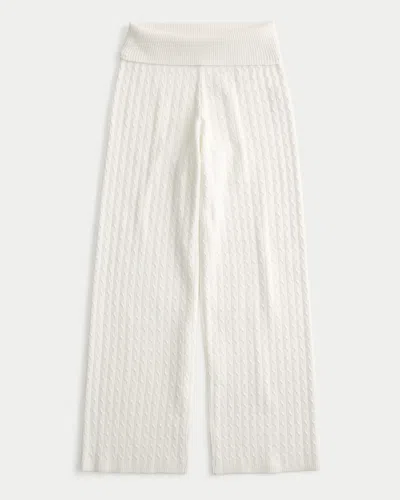 Hollister Foldover Waist Cable-knit Sweater Pants In White