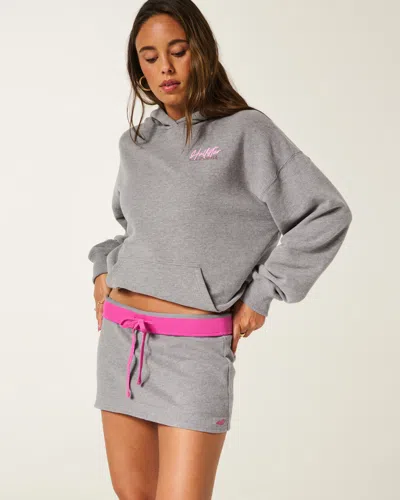 Hollister Foldover Waist Fleece Mini Skort In Gray