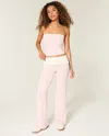Hollister Foldover Waist Knit Flare Pants In Pink
