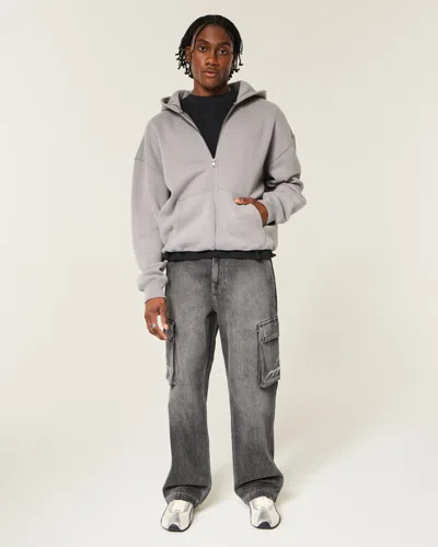 Hollister Grey Embroidered Baggy Cargo Jeans In Gray