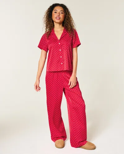 Hollister Heart Pattern Wide-leg Pants In Red