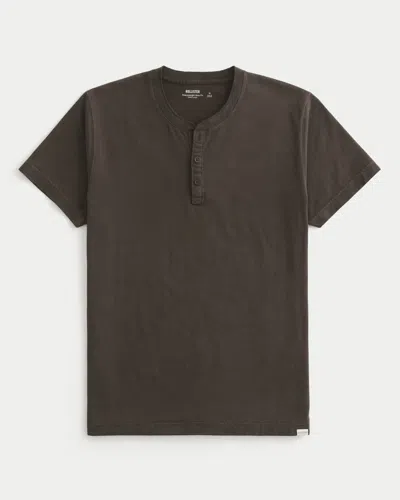 Hollister Heavyweight Cotton Short-sleeve Henley In Brown