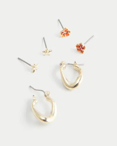Hollister Hibiscus & Hoop Earring 3-pack In Gold