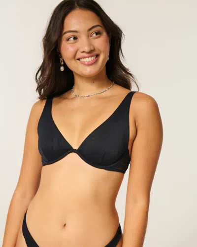 Hollister High Apex Ribbed Underwire Bikini Top In Black