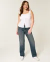 Hollister High-rise Dark Wash Straight Jeans In Blue